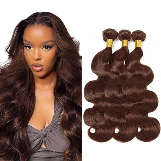 Brown Human Hair Bundles Chocolate Brown Body Wave Bundles Hair Extensions 22 24 26 Inch Grade 8A Brazilian Virgin Remy Hair Extensions Double Weft Real Color 4 Hair Weave