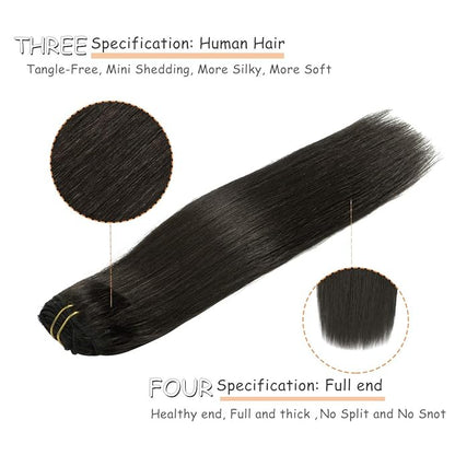 Caliee 16Inch Hair Extensions Clip in Human Hair Color 1B Natural Black Silky Straight Hair Clip in Extensions Seamless Invisible Double Weft Full Head for Woman 120G