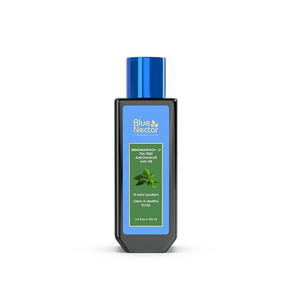 Blue Nectar Tea Tree Oil for Hair | Natural Anti Dandruff Oil for Scalp | Ayurvedic Plant Based Neem Amla Hair Oil (12 Herbs, 3.38 Fl Oz)