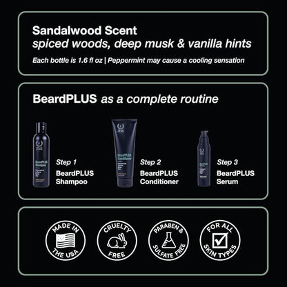 ZEUS BeardPlus Growth Serum for Men, Refined Beard Oil with Biotin, Caffeine & Collagen for Thicker, Fuller, Softer Facial Hair & Healthy Skin Care (Made in USA) 1.6 oz