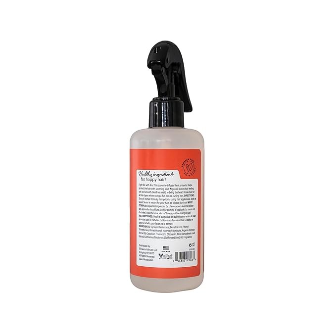 SAUCE BEAUTY Hair Heat Protectant Spray (8 Fl Oz) Hot Sauce Thermal Protectant Spray with Argan Oil, Aloe & Cayenne, Anti Frizz & Adds Shine, Blow Dry & Flat Iron Hair Spray for All Hair Types