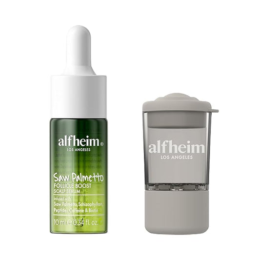ALFHEIM Saw Palmetto Scalp Serum to Strengthen Follicles | With Caffeine & Biotin for Fuller Hair | Helps Balance Scalp, Revive Hair Roots & Enhance Hair Density | 0.34 fl oz + Serum Applicator
