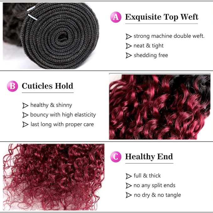 1B99J Bundles Loose Deep Wave Bundles Two Tone Black and Burgundy Deep Wave Brazilian Hair Weave Soft and Silky for Women 8 10 12 Inch