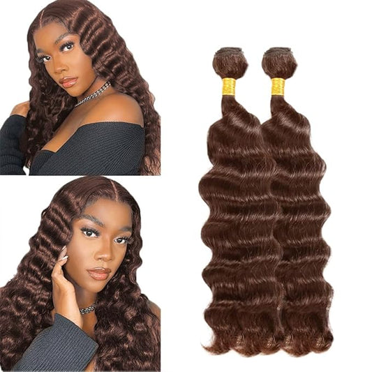#4 Brown Bundles Human Hair Deep Wave Bundles 20 22 Inch Human Hair Weave 2 Bundle Unprocessed Brazilian Virgin Hair Chocolate Deep Wave Human Hair Extensions