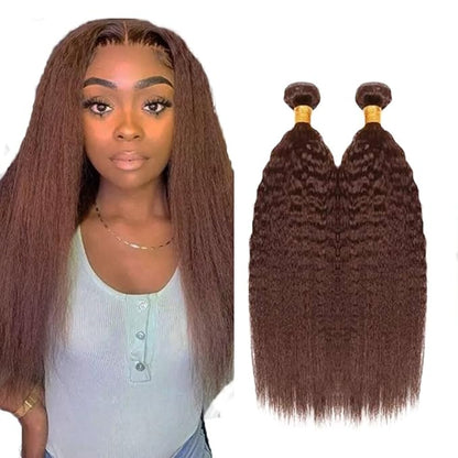 #4 Brown Bundles Human Hair Kinky Straight Bundles 22 24 Inch Human Hair Weave 2 Bundle Unprocessed Brazilian Virgin Hair Chocolate Yaki Straight Human Hair Extensions