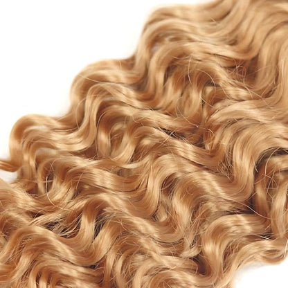 Blonde Bundles Color 27 Deep Wave Bundles 26 28 30 Inch Human Hair Double Weft Brazilian Virgin Remy Hair Honey Blonde Bundle Weave Silky and Soft
