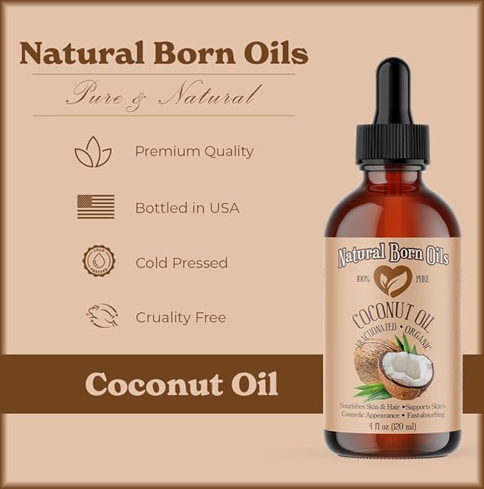 Coconut Oil Fractionated, 1 Gallon, Organic, Cold-Pressed, Carrier Oil, Fast-Absorbing, Deep Skin Care, Hair Health, Natural Born Oils.