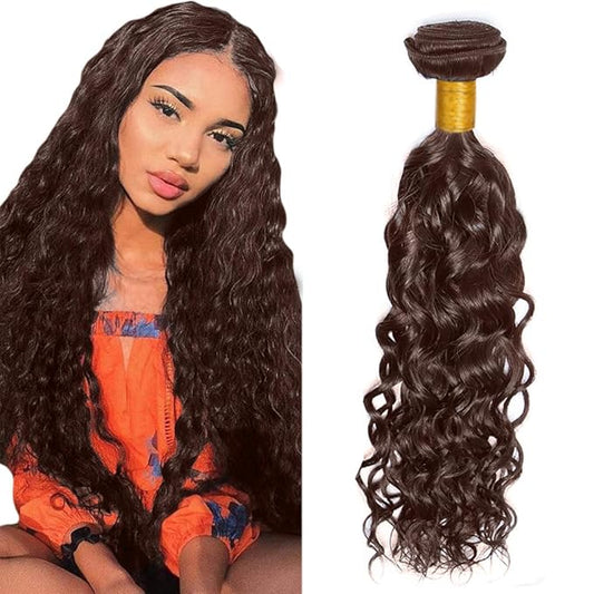 Dark Brown Human Hair Bundles - Chocolate Water Wave Brazilian Grade 8A Virgin Hair Single Bundle 12 Inch Color #4