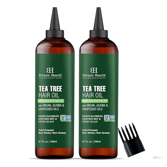 Botanic Hearth 100% Pure Tea Tree Oil For Hair (6.7 Fl Oz, Pack Of 2) | Infused With Jojoba & Grapeseed Oils | Soothes Itchy Scalp & Fights Dandruff | Non Gmo Verified - Hair Tonic
