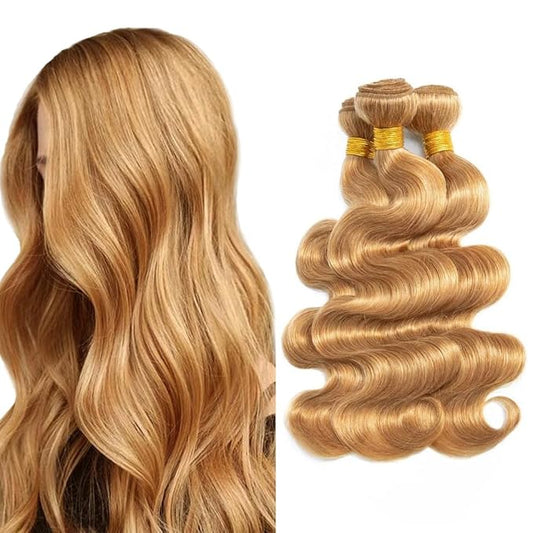 #27 Blonde Bundles Body Wave Human Hair Bundles 22 24 26 Inch Unprocessed Brazilian Virgin Hair Weave 3 Bundles Honey Blonde Human Hair Extensions For Woman 50 Grams Per Bundle