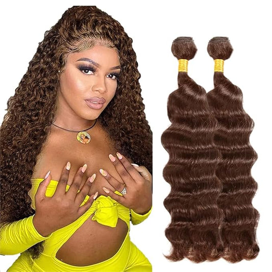 #4 Brown Bundles Human Hair Deep Wave Bundles 22 24 Inch Human Hair Weave 2 Bundle Unprocessed Brazilian Virgin Hair Chocolate Deep Wave Human Hair Extensions