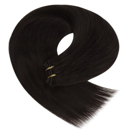 YoungSee Sew in Hair Extensions Real Human Hair Brown Human Hair Sew in Extensions Darkest Brown Silky Texture Weft Human Hair Extensions Brown Hair Extensions Real Human Hair Weft 20Inch 100G