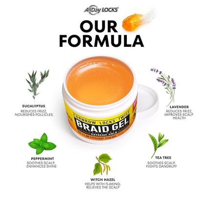 AllDay Locks Braid Gel (Bucket) | Extreme Hold, High Shine | Frizz & Flake-Free Edge Control | Tea Tree, Lavender, Peppermint Oil | Slick & Style Braids, Locks, Twists, Cornrows | 64 oz