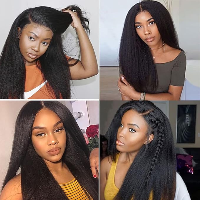 34 Inch Kinky Straight Hair Bundle Natural Black Yaki Straight Human Hair Bundles Grade 8A Brazilian Virgin Remy Hair Extensions Double Weft Real 1B Hair Weave