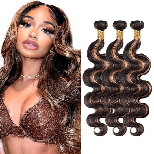 28 30 32 Inch Highlight Human Hair Bundles P1B30 Body Wave Bundles Niegmeag Hair Grade 8A Brazilian Virgin Remy Hair Extensions Double Weft Real P1B30 Hair Weave