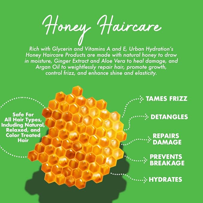 Urban Hydration Honey Health and Repair Shampoo, Conditioner and Detangler Set | Sulfate, Paraben and Dye Free, Cleanses, Detangles, Hydrates and Repairs For Healthy and Shiny Hair, All Hair Types