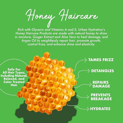 Urban Hydration Honey Health and Repair Shampoo, Conditioner and Detangler Set | Sulfate, Paraben and Dye Free, Cleanses, Detangles, Hydrates and Repairs For Healthy and Shiny Hair, All Hair Types