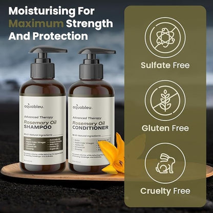 Advanced Therapy Anti-Thinning Rosemary Oil Shampoo & Conditioner Set - Infused with 14 All-Natural Ingredients for Volume, Strength, Thickness, and Dullness Reduction (16oz)