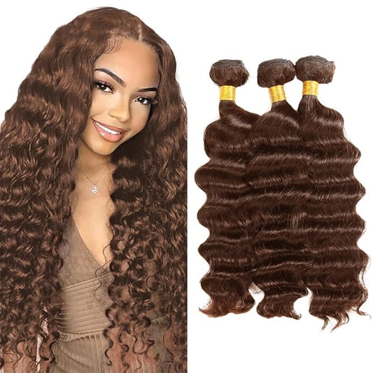 #4 Brown Bundles Human Hair Deep Wave Bundles 18 18 18 Inch Human Hair Weave 3 Bundle Unprocessed Brazilian Virgin Hair Chocolate Brown Deep Curly Human Hair Extensions 50 Grams/Bundle