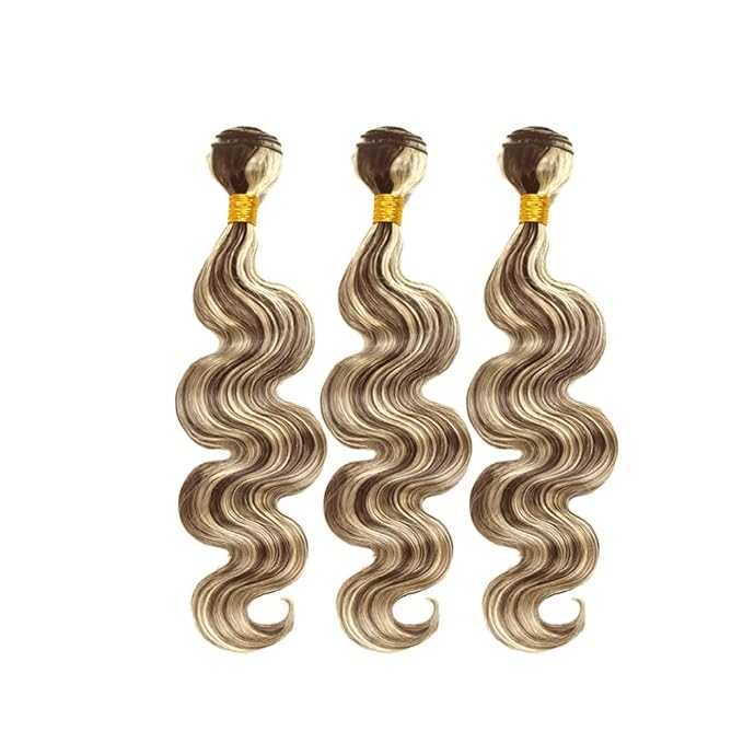 Highlight Bundles Human Hair Blonde Body Wave Bundles 18 20 22 Inch Niegmeag Hair 2 Tone Brown Mixed With Blonde Bundle Grade 8A Peruvian Virgin Hair Extensions