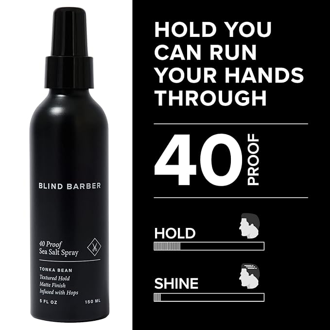Blind Barber 40 Proof Sea Salt Spray for Men -  Salt Water Hair Spray for Volume & Texture - Water-Based Matte Finish with Light-Medium Hold - Enhances Beach Waves & Body - Tonka Bean Scent (5  Fl oz)