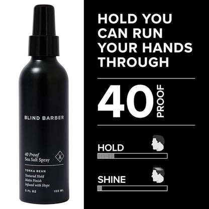 Blind Barber 40 Proof Sea Salt Spray for Men -  Salt Water Hair Spray for Volume & Texture - Water-Based Matte Finish with Light-Medium Hold - Enhances Beach Waves & Body - Tonka Bean Scent (5  Fl oz)