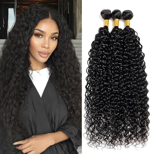Color 1B Curly Human Hair Bundles Natural Black Curly Bundles Brazilian Hair Extensions 30 32 34 Inch Soft and Silky for Women