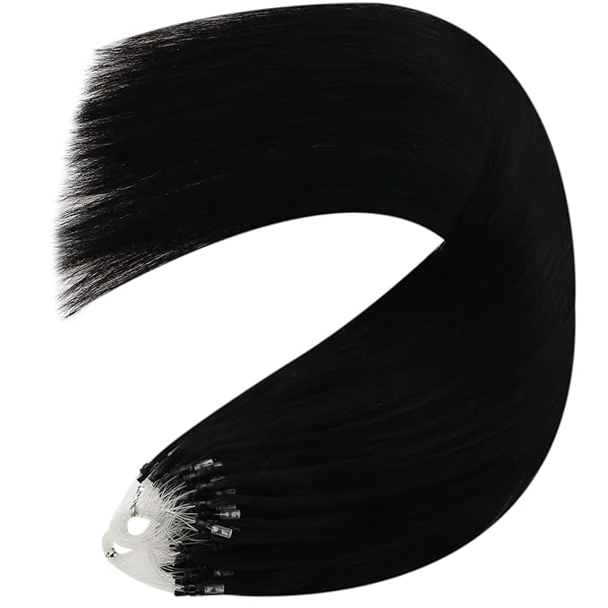 YoungSee Micro Beads Hair Extensions Black Microbead Hair Extensions Human Hair Jet Black Bead Hair Extensions for Women 24 Inch Hair Extensions Bead Hair Extensions Real Human Hair Natural 50s 50g