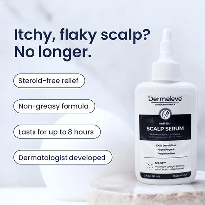 Dermeleve Scalp Serum for Neuropathic Itch, Sebborheic Dermatitis & Scalp Psoriasis | Dry Itchy Scalp Treatment | Quick Absorbing, Moisturizing & Non-Greasy (2 Pack)