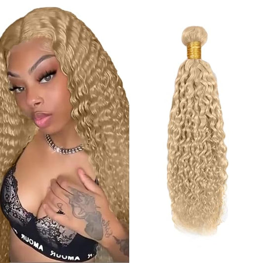 #22 Blonde Bundles Human Hair Water Wave Bundles 32 Inch Human Hair Weave 1 Bundle Unprocessed Brazilian Virgin Hair Ash Blonde Water Wave Human Hair Extensions 50 Grams/Bundle