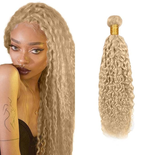 #22 Blonde Bundles Human Hair Water Wave Bundles 24 Inch Human Hair Weave 1 Bundle Unprocessed Brazilian Virgin Hair Ash Blonde Water Wave Human Hair Extensions 50 Grams/Bundle