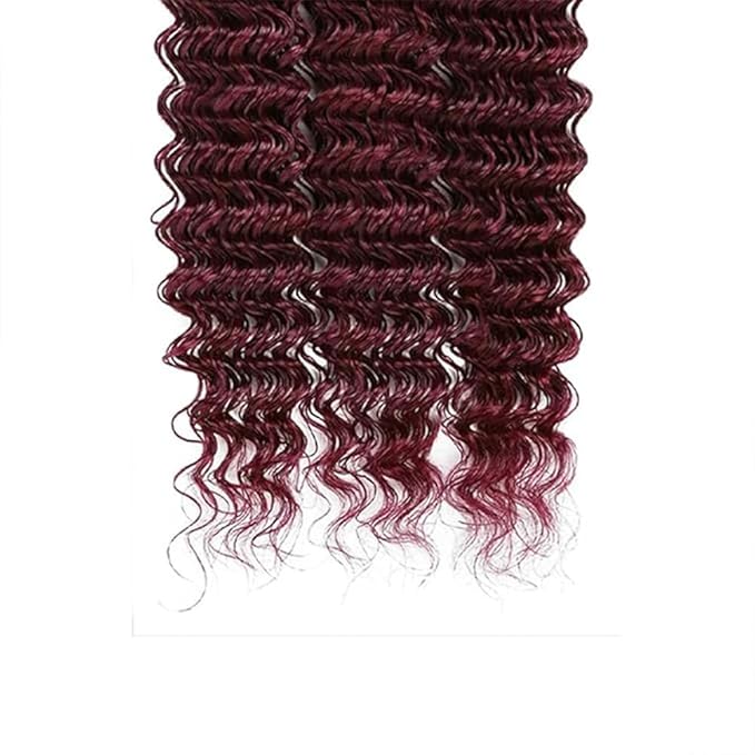99j Human Hair Burgundy Deep Wave Bundles Red Deep Wave Bundles Brazilian Human Hair Extensions Weave Wet and Wavy Soft Silky for Black Woman 26 28 30 Inch