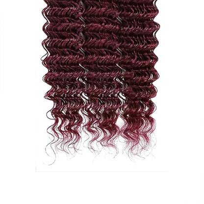 99j Human Hair Burgundy Deep Wave Bundles Wine Red Human Hair Deep Wave Bundles Brazilian Wet and Wavy Soft Silky for Black Woman 12 14 16 Inch