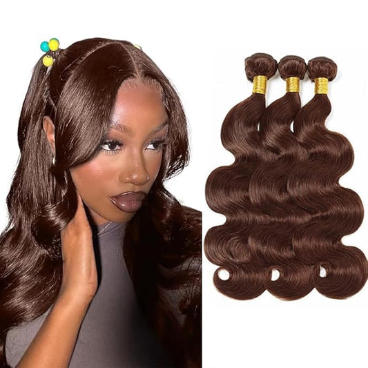 30 32 34 Inch Chocolate Brown Bundles Human Hair Brown Body Wave Bundles Niegmeag Brazilian Virgin Soft and Sikly Remy Hair Extensions Number 4 Color