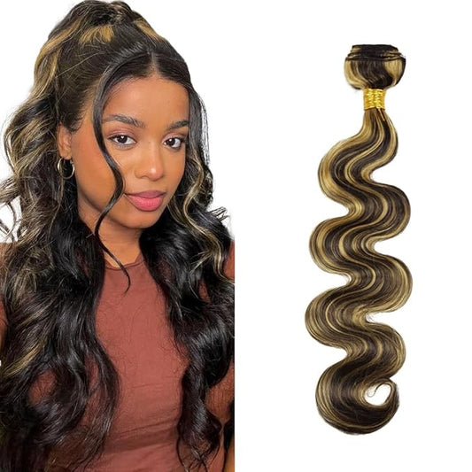 P1B/27 Human Hair Bundles Highlight Body Wave Bundles Niegmeag Brazilian Virgin Remy Hair 1 Bundle 28 Inch Double Weft Honey Blonde Bundle Hair Weave