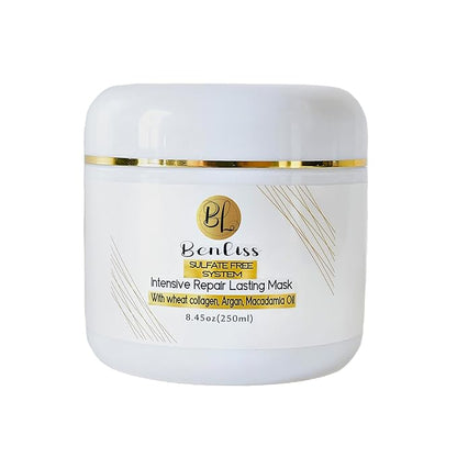 Intensive Repairs Lasting Hair Mask: Deep Conditioner for Dry, Damaged & Curly Hair with Argan and Macadamia Oil, 8.45 Fl OZ