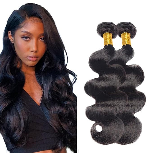 #1B Human Hair Bundles Body Wave Bundles 32 34 Inch 2 Bundles Unprocessed Brazilian Virgin Hair Weave 50 Grams Per Bundle Body Wave Bundle Human Hair Extensions Natural Color
