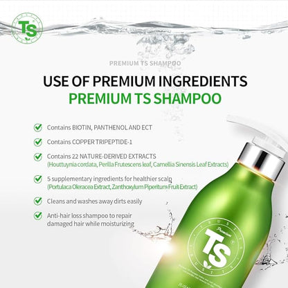 Premium TS Shampoo 10.14 fl oz / 300g for hair loss prevention, Anti-Thinning Biotin Shampoo, Korean shampoo, Natural Daily Routine