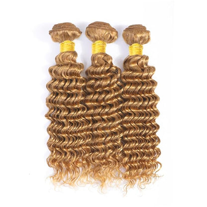 #27 Blonde Bundles Human Hair Deep Wave Bundles 30 32 34 Inch Unprocessed Brazilian Virgin Hair Weave 3 Bundles 50 Grams Per Bundle Honey Blonde Human Hair Extensions