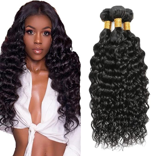Water Wave Bundles Natural Black Human Hair Bundles 12 14 16 Inch Brazilian Grade 8A Virgin Remy Hair Extensions Double Weft Color 1B Hair Weave