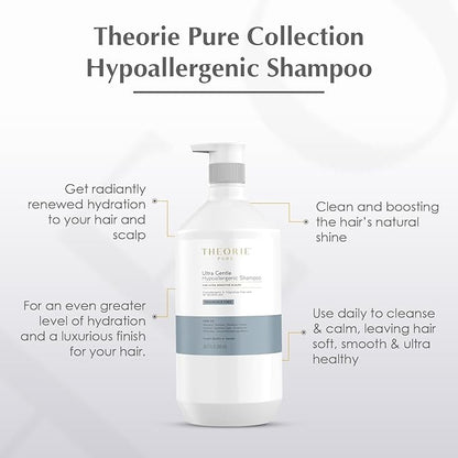 Theorie PURE Ultra Gentle Hypoallergenic Shampoo – Plant-Based & Vegan – Fragrance Free – Designed for Delicate Scalps – Pump Bottle – 27 fl oz (1 Pack)