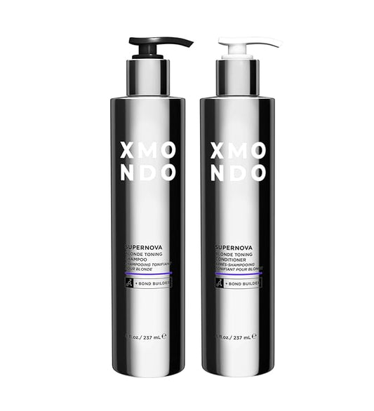 XMONDO Hair Supernova Blonde Toning Shampoo & Conditioner Bundle | Vegan Formula with Vegetable Proteins, Jojoba Oil, and Violet Pigments to Reduce Yellow Tones in Blonde Hair, 8 fl Oz, 2pc Set