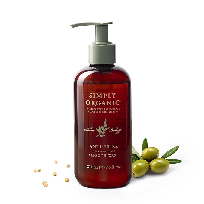 SIMPLY ORGANIC Frizz Control Hair Shampoo Scalp Wash Made in Italy, All Natural Cruelty Free Hair Care for Women & Men with Aloe Leaf Juice & Olive Leaf Extract, 251ml/8.5floz, ANTI-FRIZZ