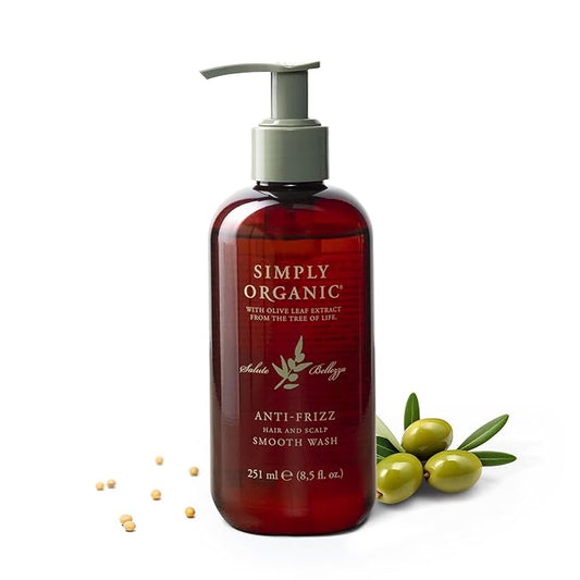 SIMPLY ORGANIC Frizz Control Hair Shampoo Scalp Wash Made in Italy, All Natural Cruelty Free Hair Care for Women & Men with Aloe Leaf Juice & Olive Leaf Extract, 251ml/8.5floz, ANTI-FRIZZ