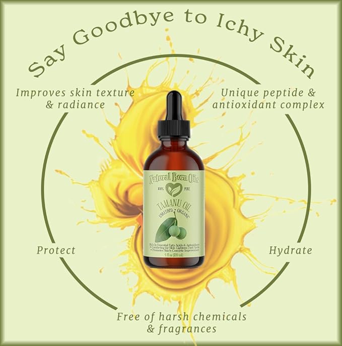Natural Born Oils Tamanu Oil, 8oz, Organic, Cold-Pressed, Rich in Calophyllolide, Ideal for Moisturizing Skin, Strengthening Hair
