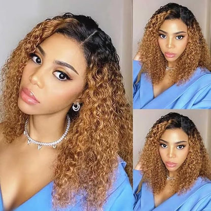 Ombre Brown Bundles Human Hair 4/27 Kinky Curly Bundles 14 16 18 Inch Niegmeag Hair Brazilian Unprocessed Virgin Remy Hair Extensions Double Weft Hair Weave 300g