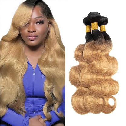Honey Blonde Bundles Human Hair Ombre Body Wave Bundle 16 18 20 Inch 2 Tone Black and Honey Blonde Body Wave Bundles Niegmeag Virgin Remy Hair Extensions 300g