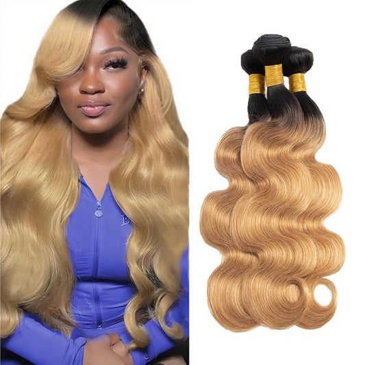 Honey Blonde Bundles Human Hair Ombre Body Wave Bundle 16 18 20 Inch 2 Tone Black and Honey Blonde Body Wave Bundles Niegmeag Virgin Remy Hair Extensions 300g