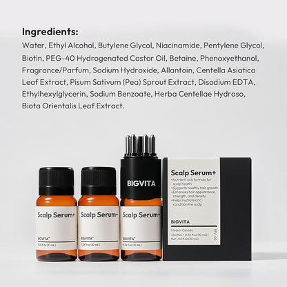 BIGVITA Scalp Serum + | Scalp Massager Applicator for Thicker, Fuller Hair | Hair Growth, Dry Scalp Relief | Biotin, AnaGain™, Centella & Natural Leaf Extracts | Soothes Itchy, Flaky Scalp