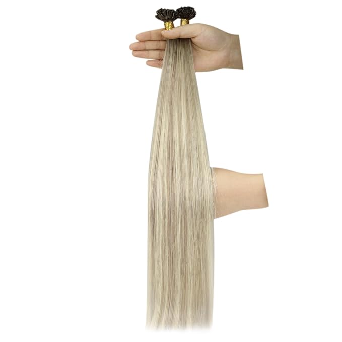 YoungSee U Tip Hair Extensions Human Hair Ash Blonde with Platinum Blonde Balayage Utip Real Hair Extensions for Women Keratin Hair Extensions Human Hair Balayage U Tips Hair Extensions 20In 1G/S 50G
